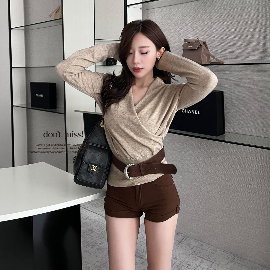 【行走賀爾蒙】DOMISS性感交叉針織毛衣 長袖上衣 毛衣-3色(現貨)