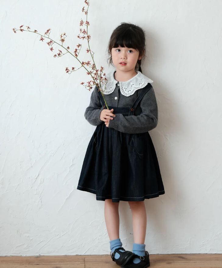 mes kids des fleurs 蕾絲花領開襟衫 Lace collar sweater-black