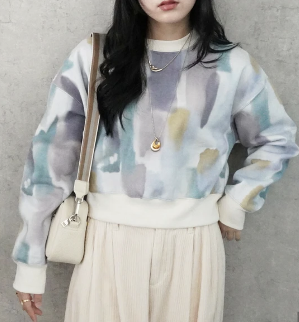 ｛預訂款｝水彩畫毛絨裡短款衛衣（2色入）【日本直送】