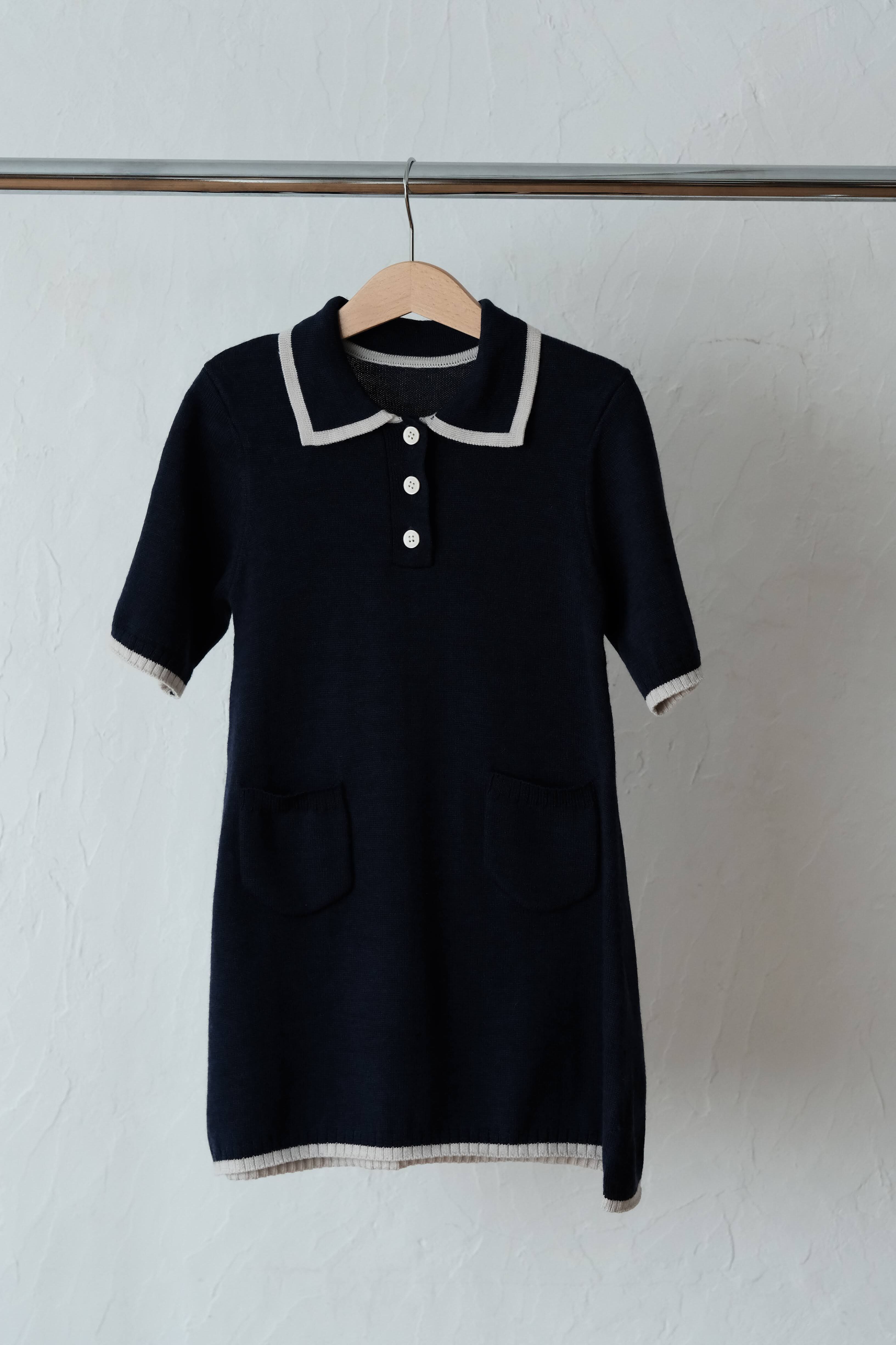 mes kids des fleurs 跳色邊針織洋 Knitted dress - black
