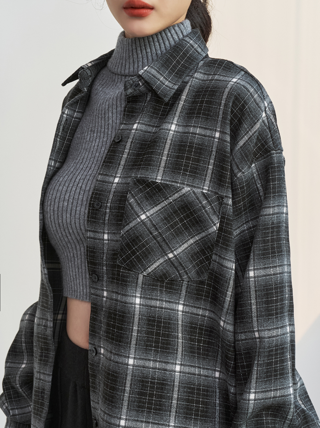格紋長袖襯衫