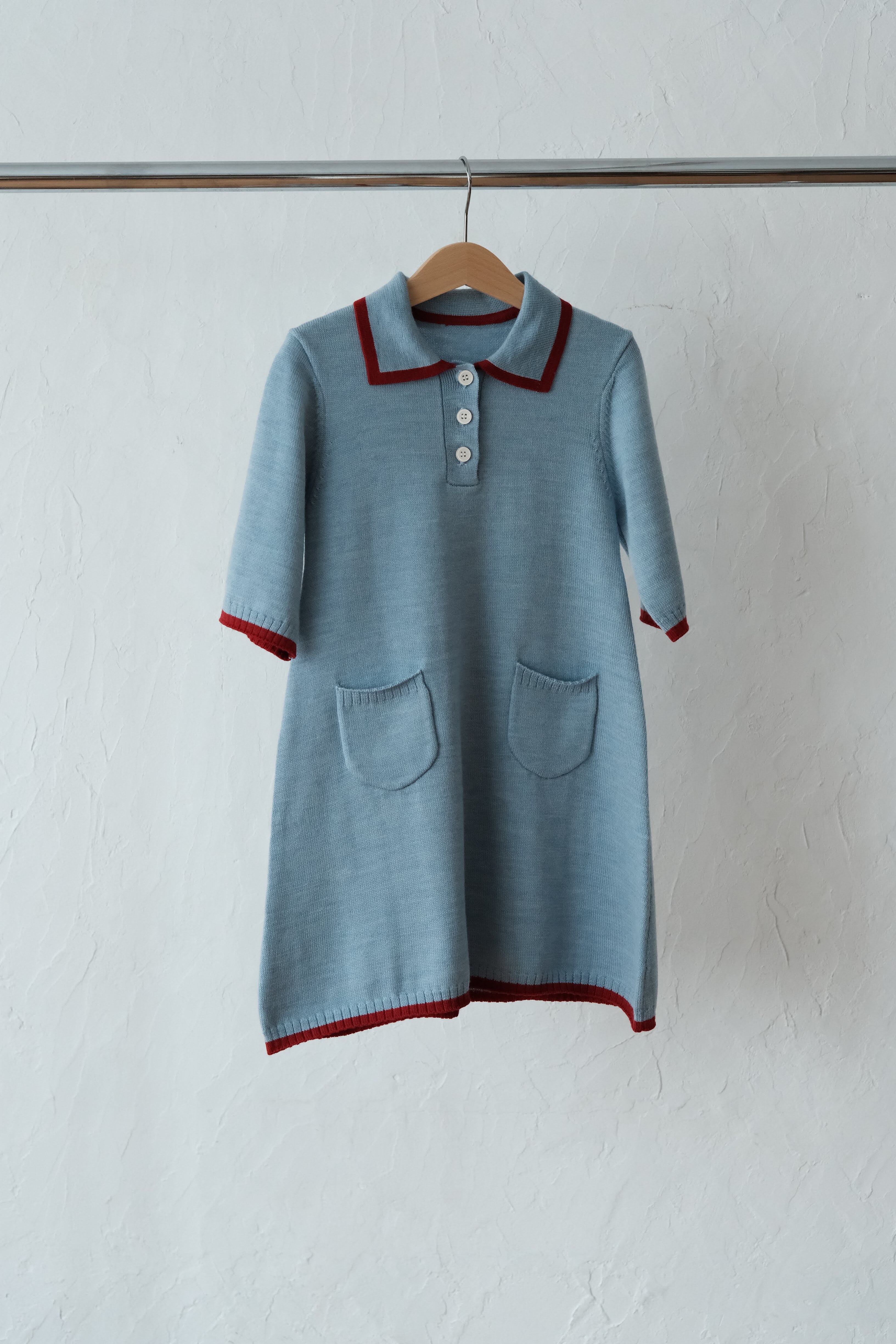 mes kids des fleurs 跳色邊針織洋 Knitted dress - blue