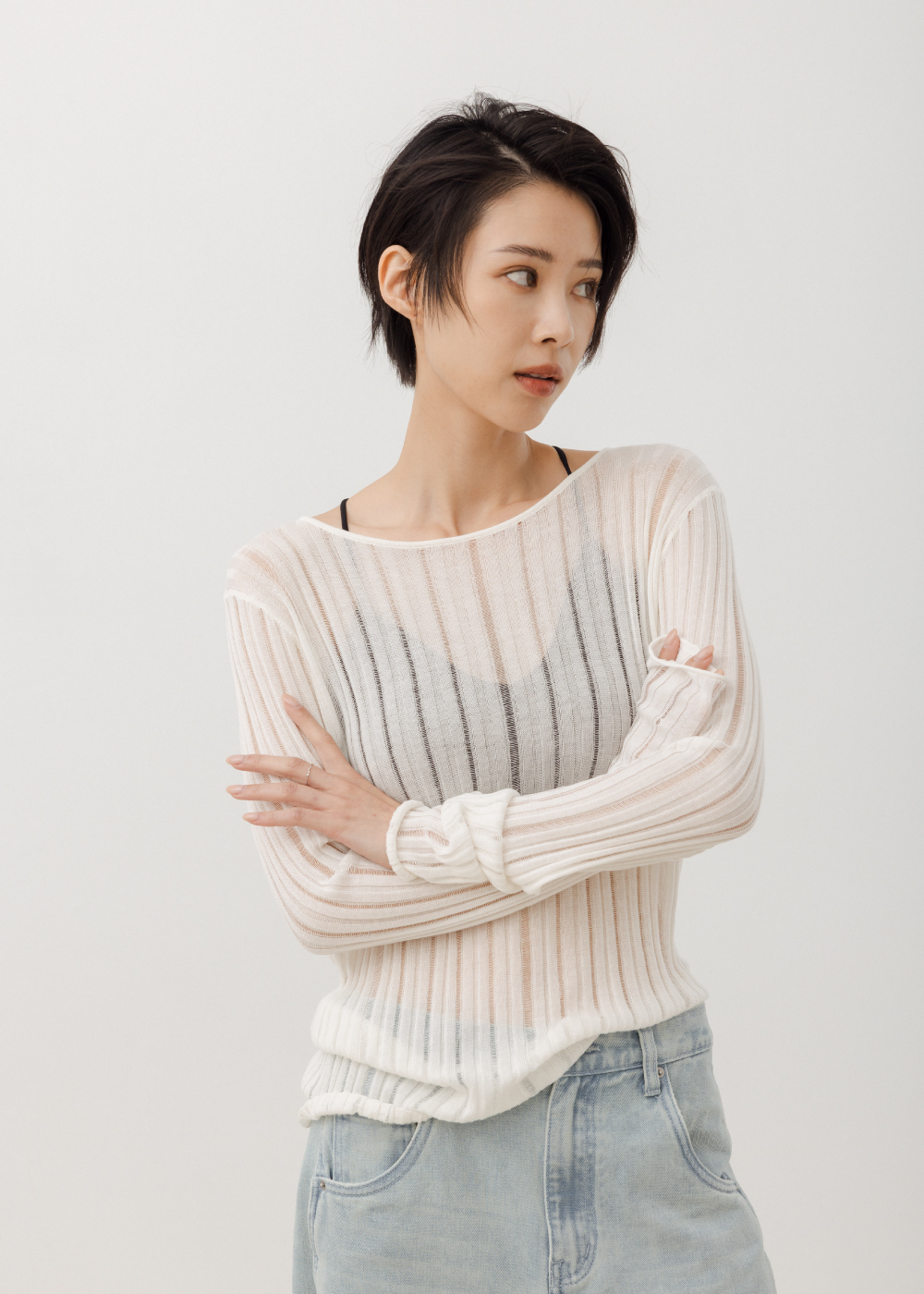 天絲羊毛微透針織上衣