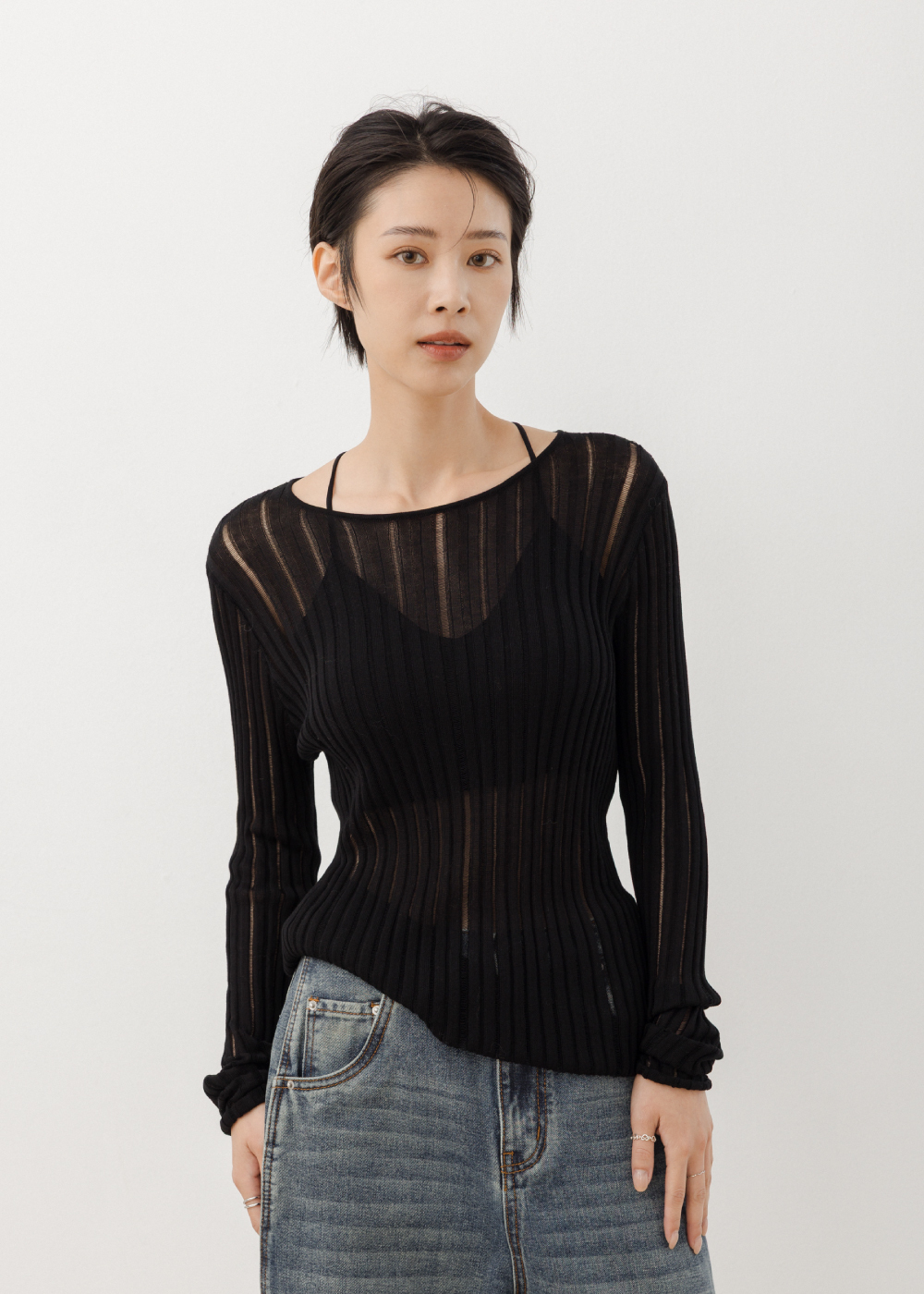 天絲羊毛微透針織上衣