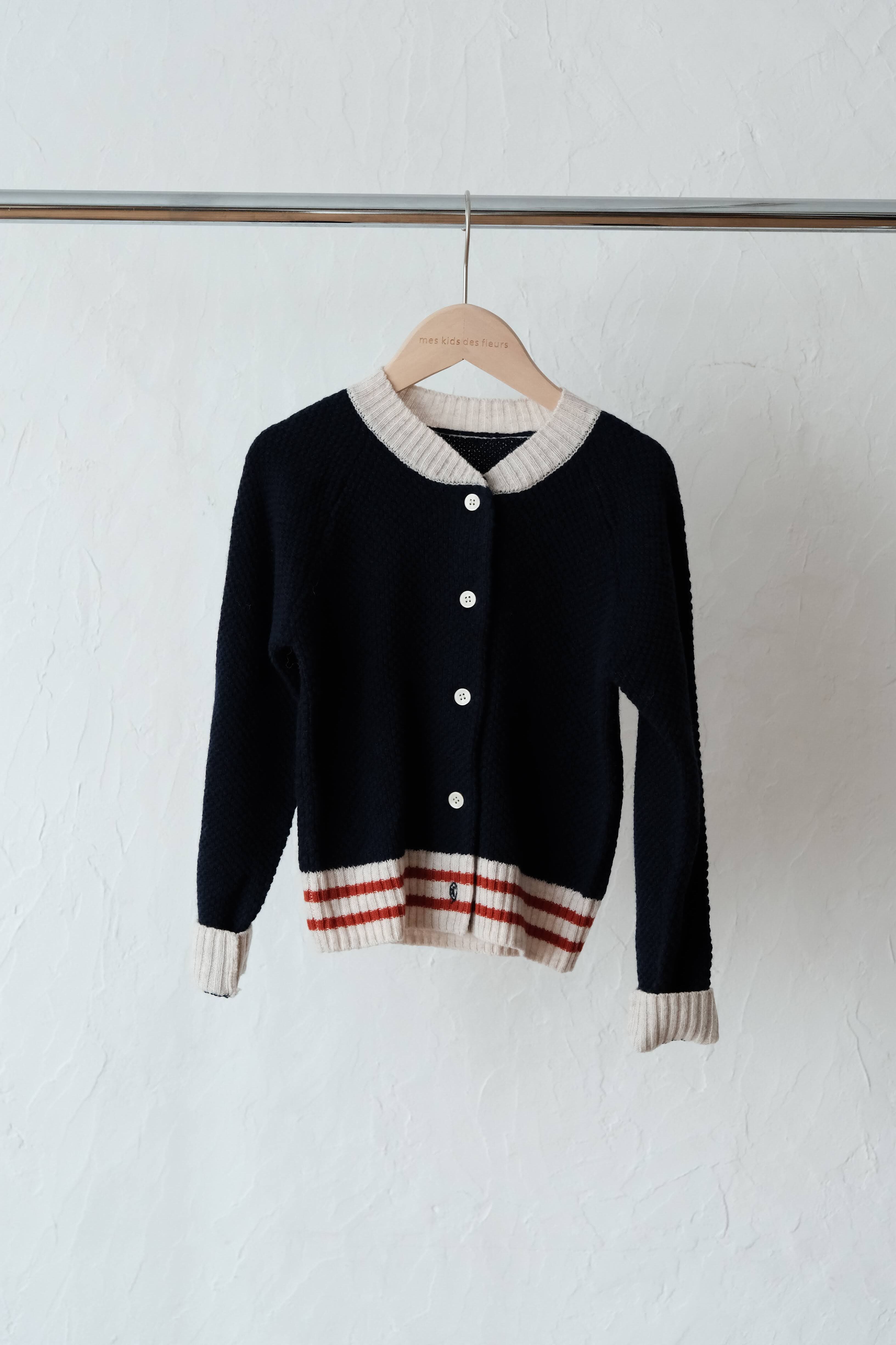 mes kids des fleurs 運動風羊毛針織開襟衫 Knitted cardigan - black
