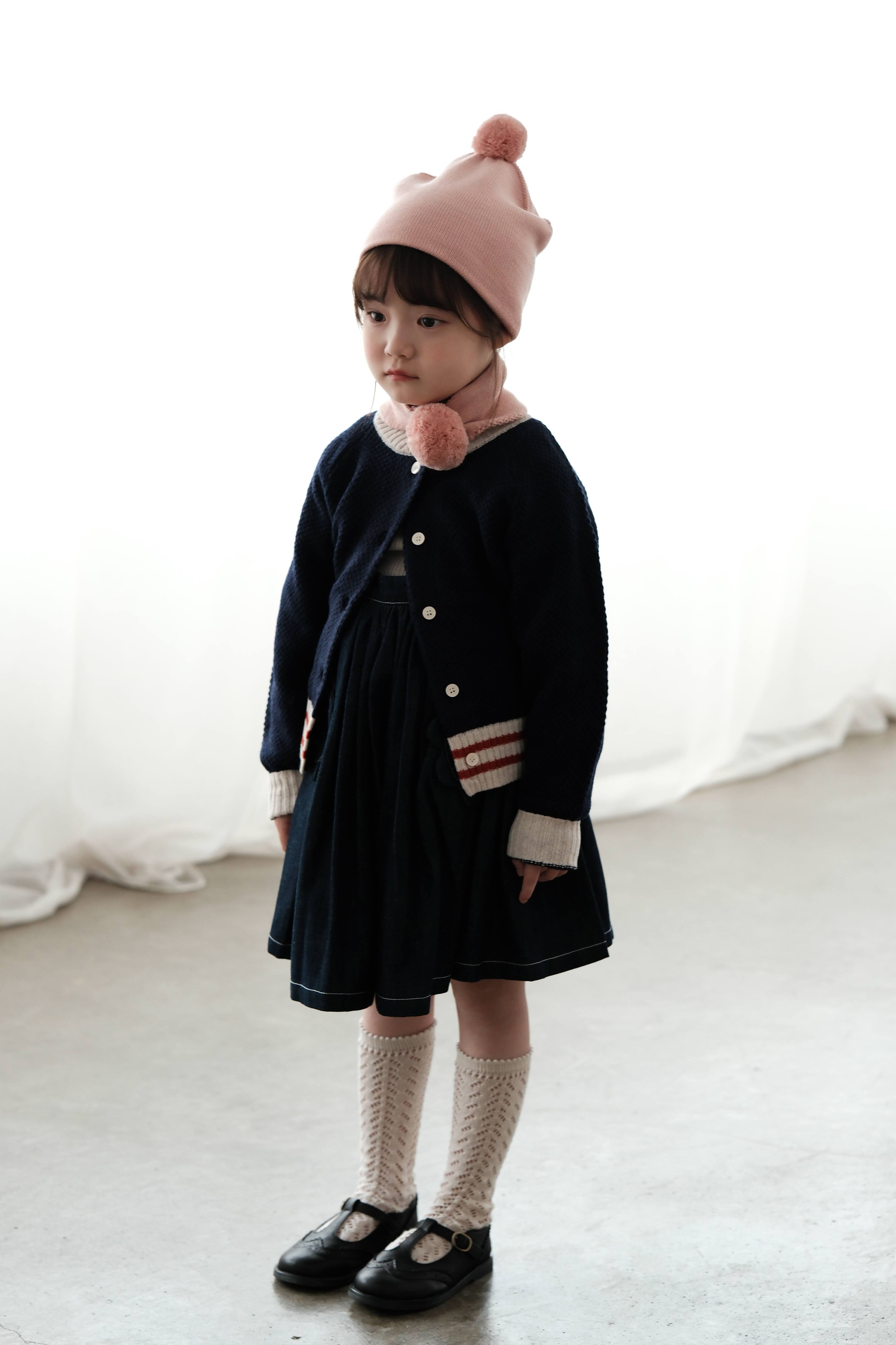 mes kids des fleurs 運動風羊毛針織開襟衫 Knitted cardigan - black