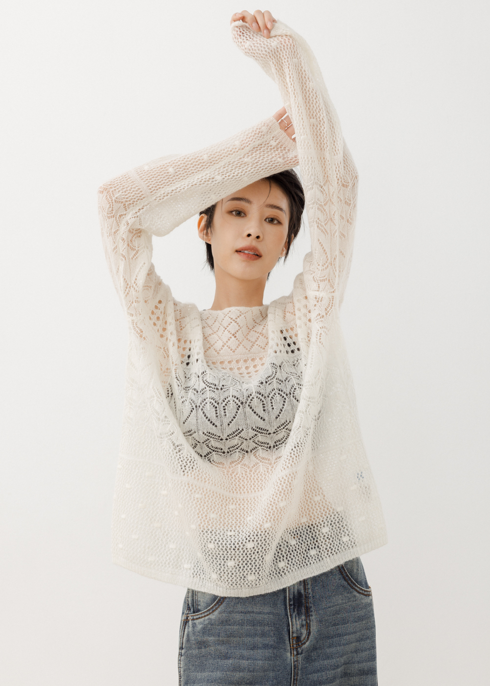 浪漫織紋簍空羊毛上衣