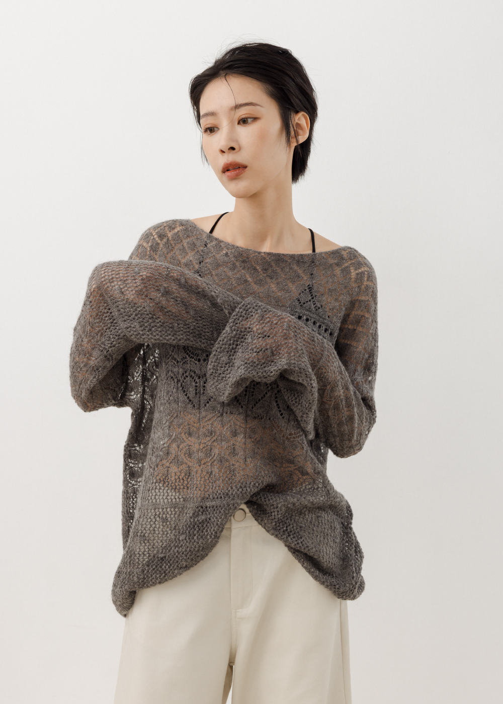 浪漫織紋簍空羊毛上衣