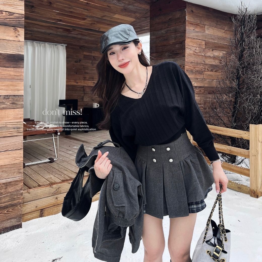 【必buy坑紋美學】DOMISS 顯瘦V領縮腰針織上衣 毛衣 針織衫-5色(現貨)