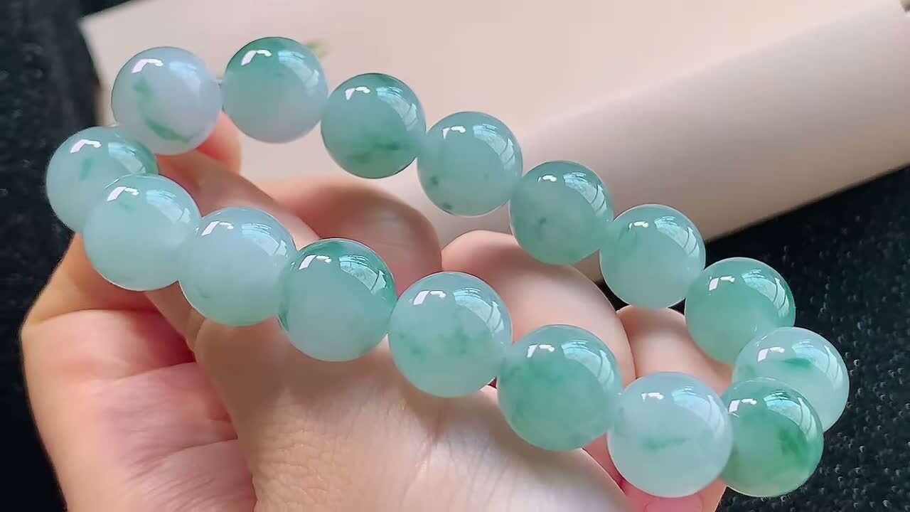 翡翠飄花手串 (12.3mm直徑),天然翡翠A玉, 緬甸玉, Jade, Jadeite