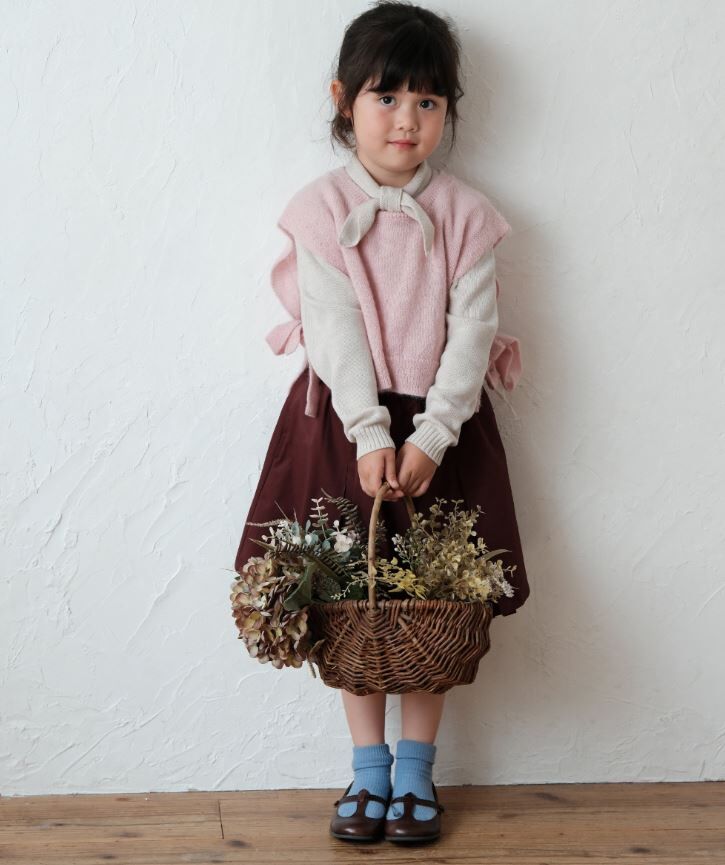 mes kids des fleurs 短版羊毛綁帶背心 Knitted vest-pink
