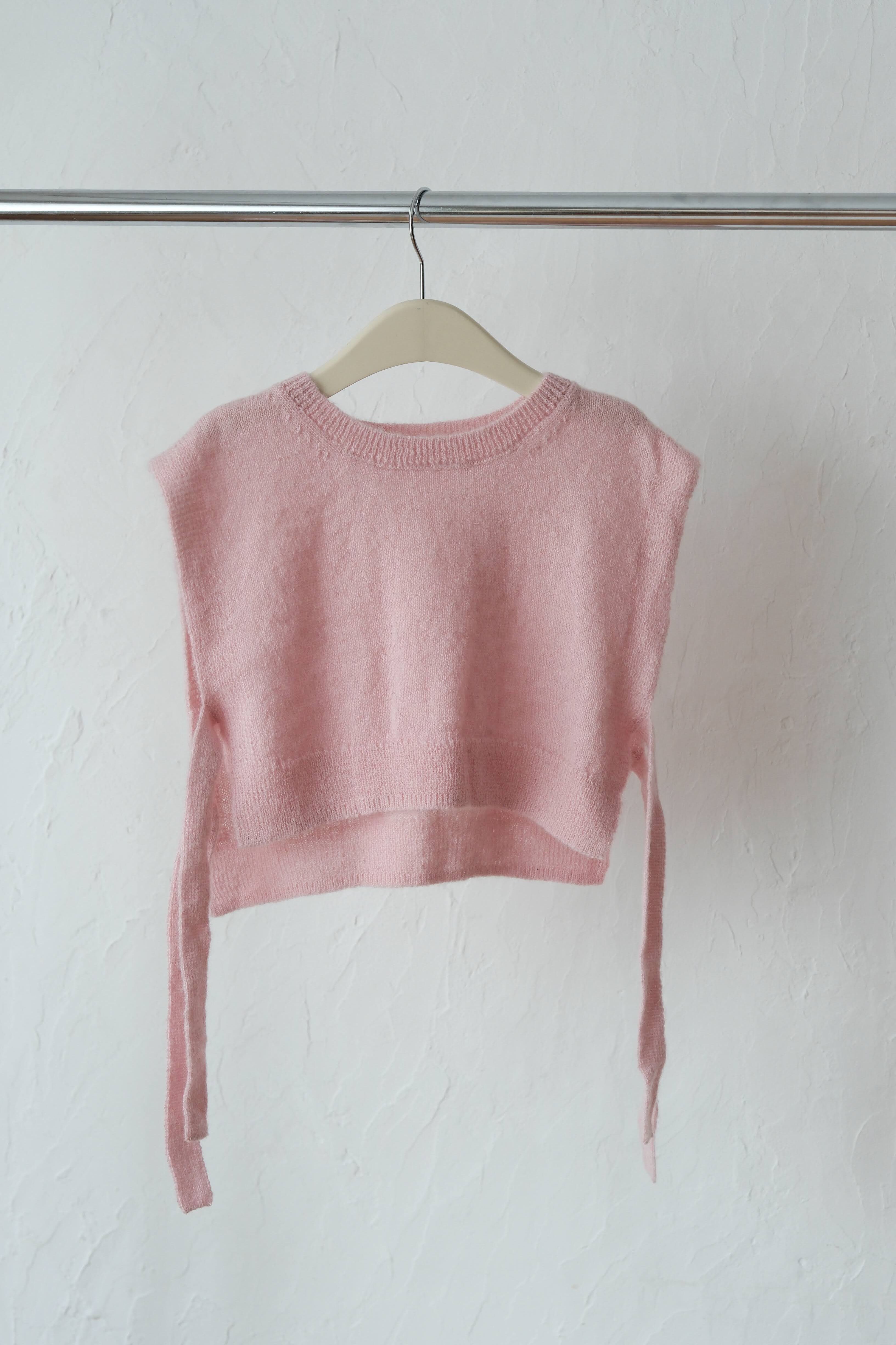 mes kids des fleurs 短版羊毛綁帶背心 Knitted vest-pink