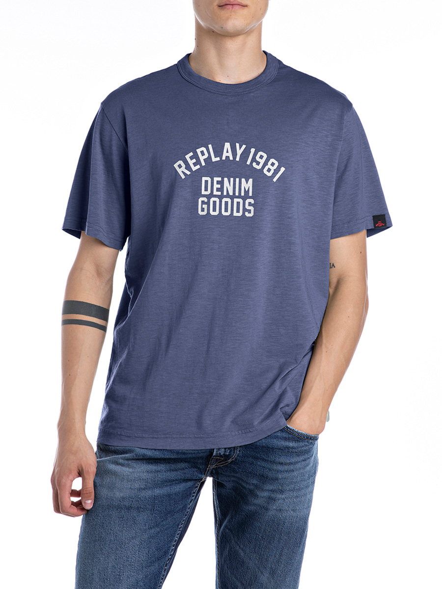 藍色印字棉質T-shirt