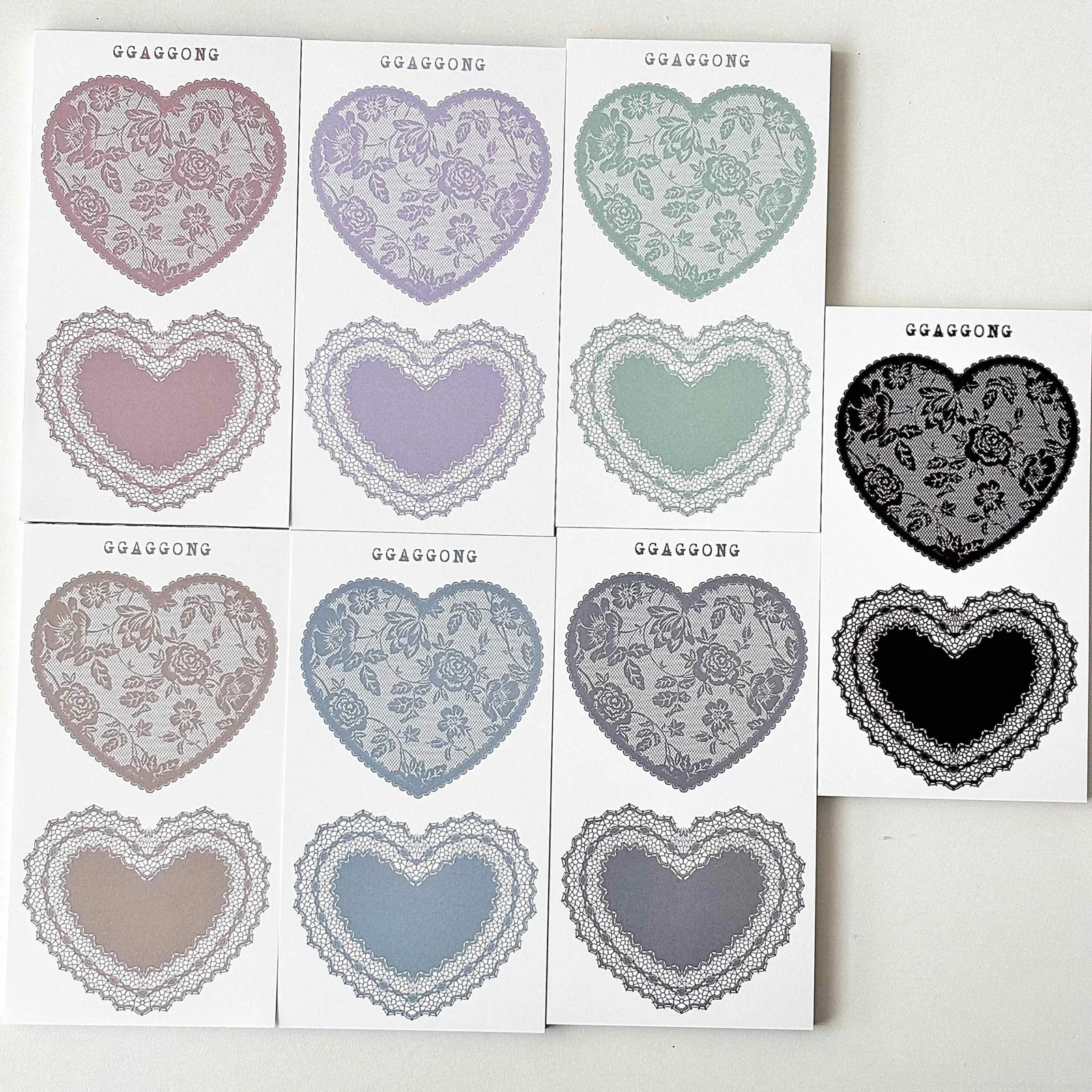 韓國 ggaggong．心型蕾絲框 便箋本套組