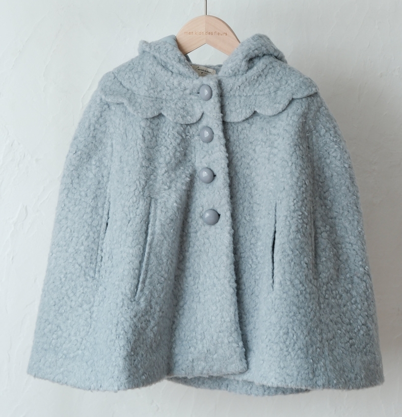mes kids des fleurs 毛球帽斗篷外套 Hooded cloak - blue