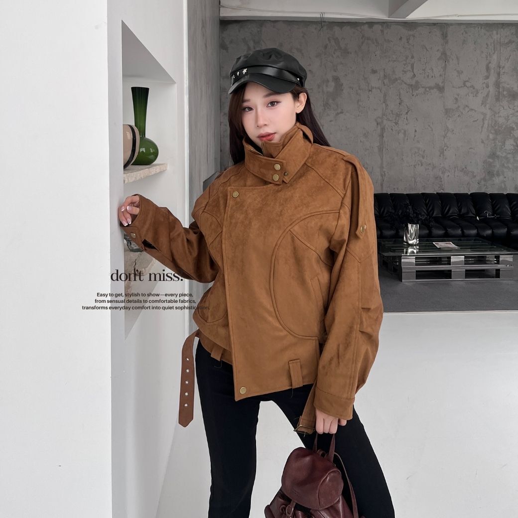【騎士外套】DOMISS麂皮寬版騎士外套 麂皮外套 寬版外套 大衣-2色(現貨)