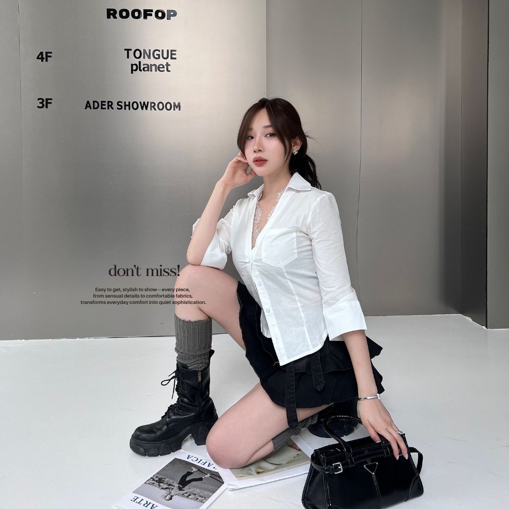 【半熟蕾絲】DOMISS修身顯瘦長袖襯衫 白襯衫-2色(現貨)