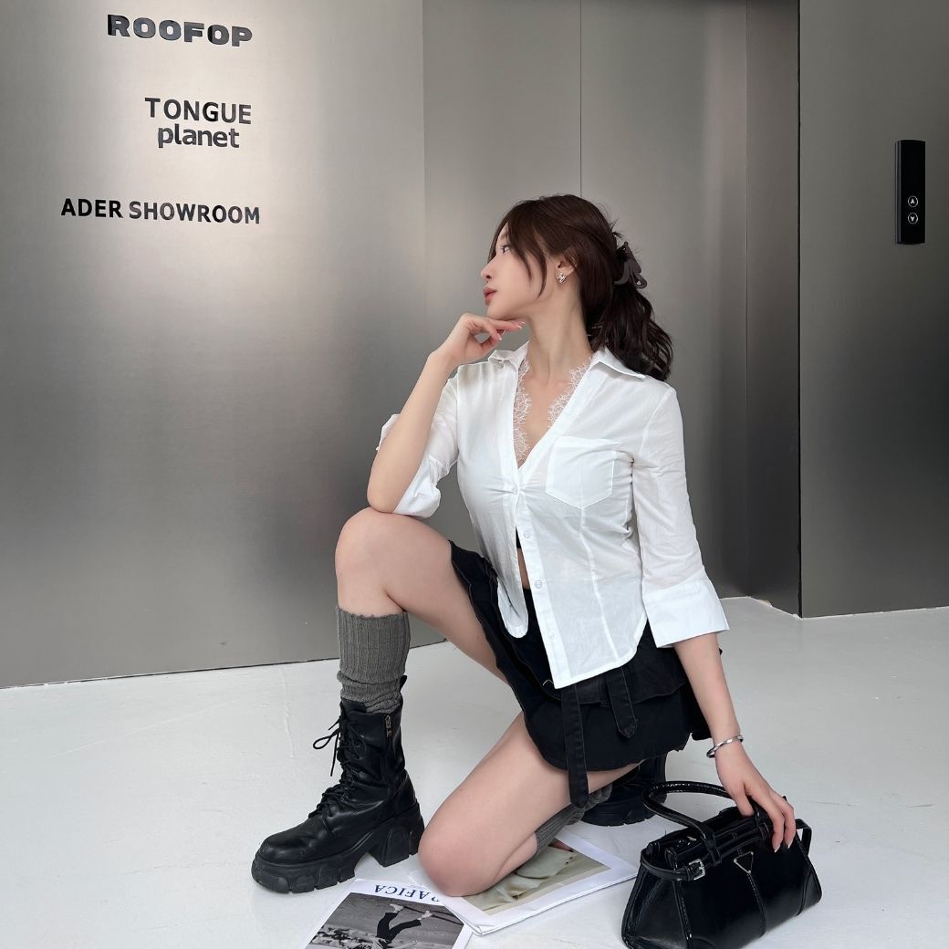 【半熟蕾絲】DOMISS修身顯瘦長袖襯衫 白襯衫-2色(現貨)