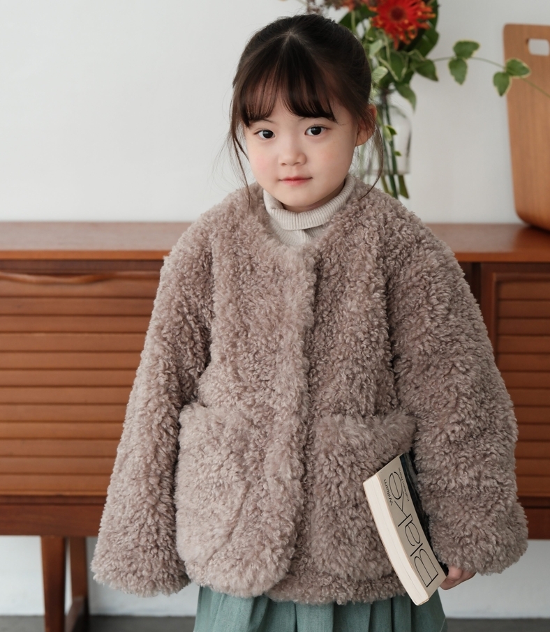 mes kids des fleurs 泰迪熊qq毛外套 Furry coat - grey