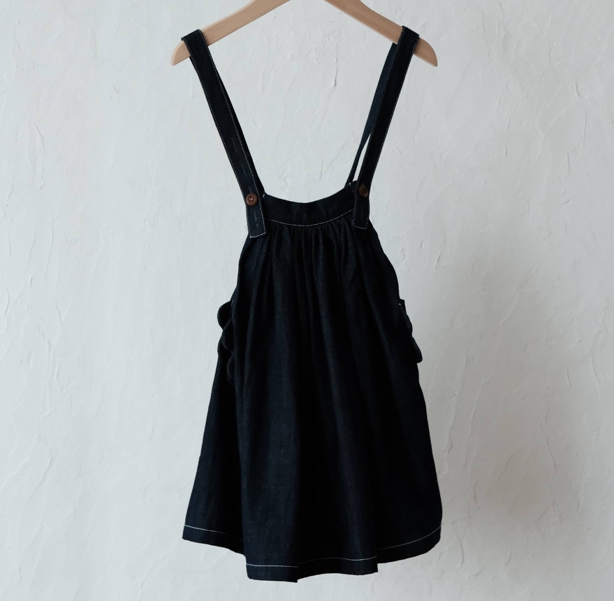 mes kids des fleurs 小花口袋吊帶裙 overall dress - 原色單寧