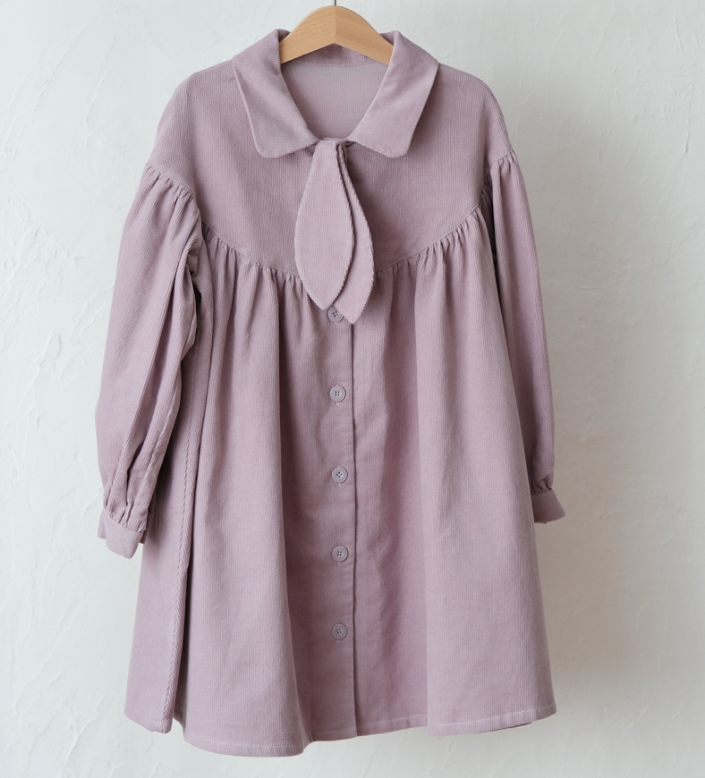 mes kids des fleurs 假領帶排釦洋裝 Bow tie dress - lavender