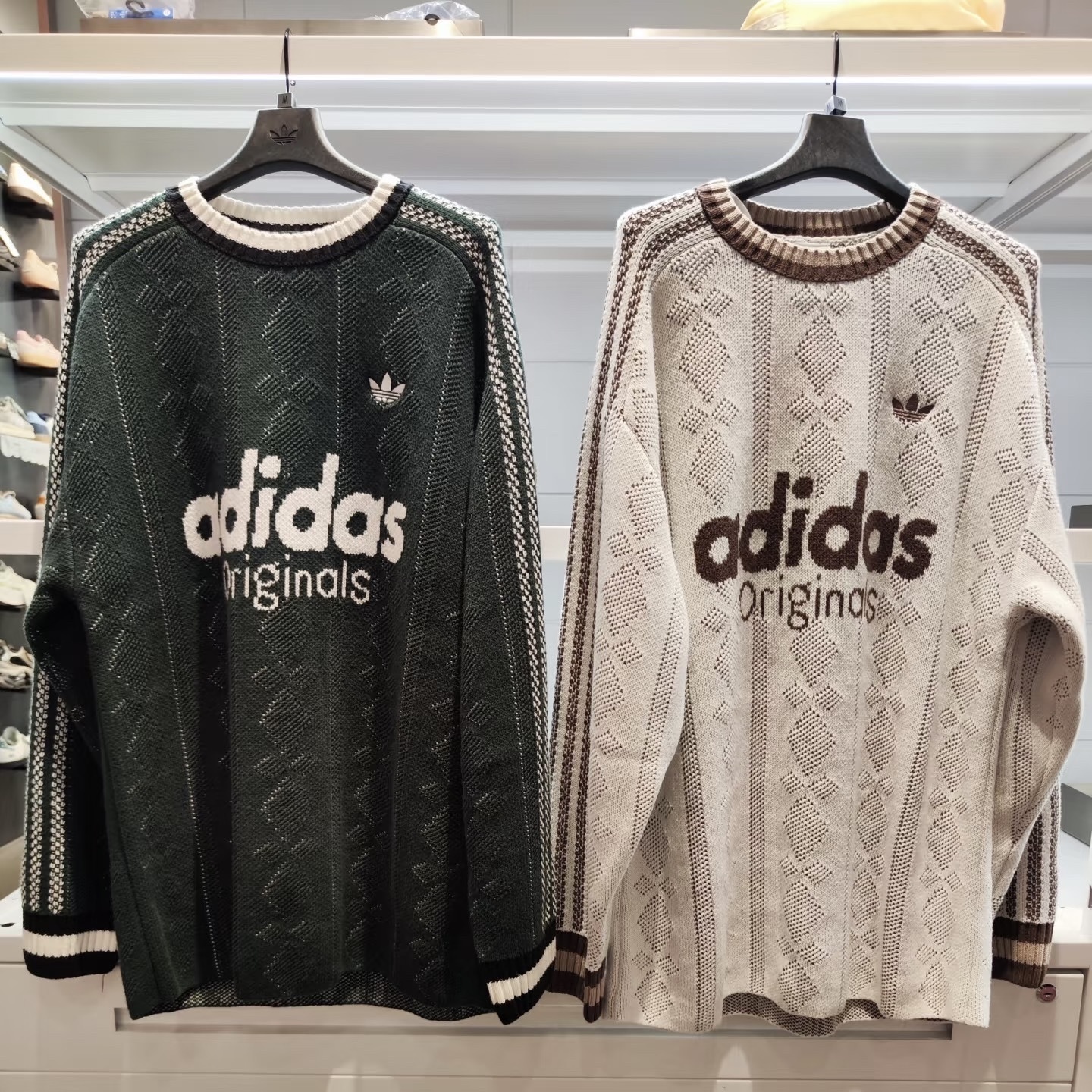 adidas originals U sweatshirt 復古針織 圓領毛衣 長袖上衣 寬鬆 男女同款 兩色