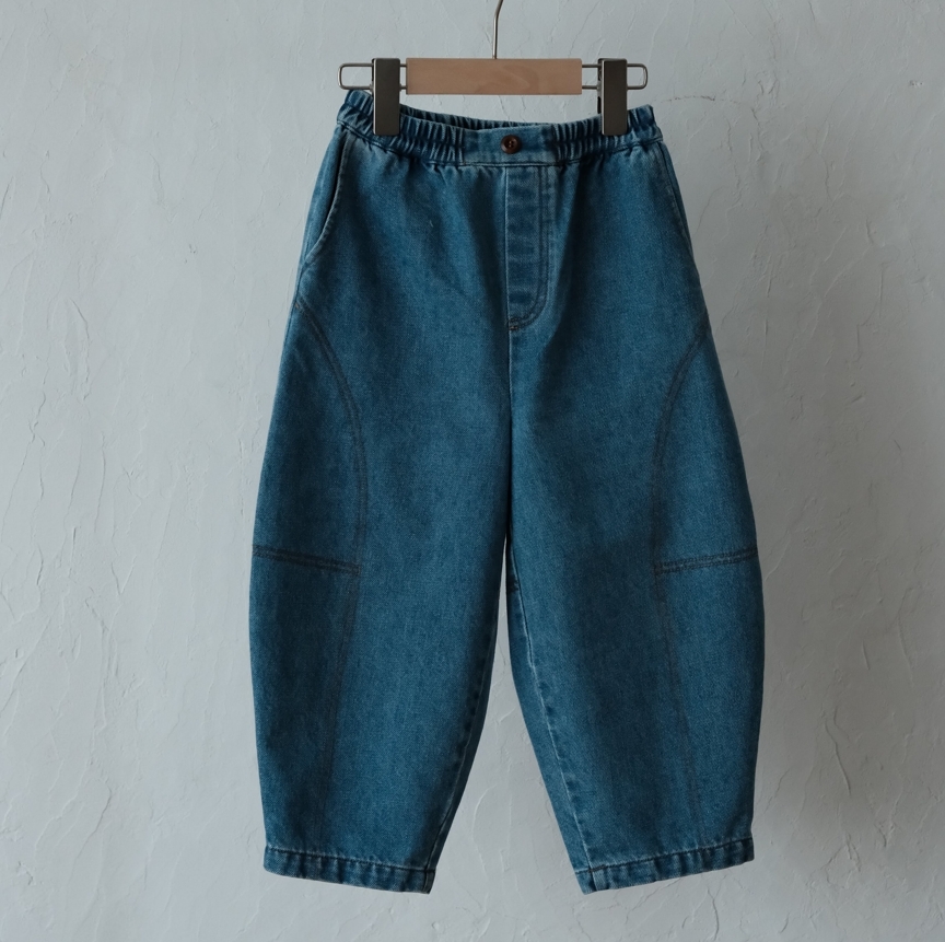 mes kids des fleurs 假釦彎刀褲 curved pants - blue