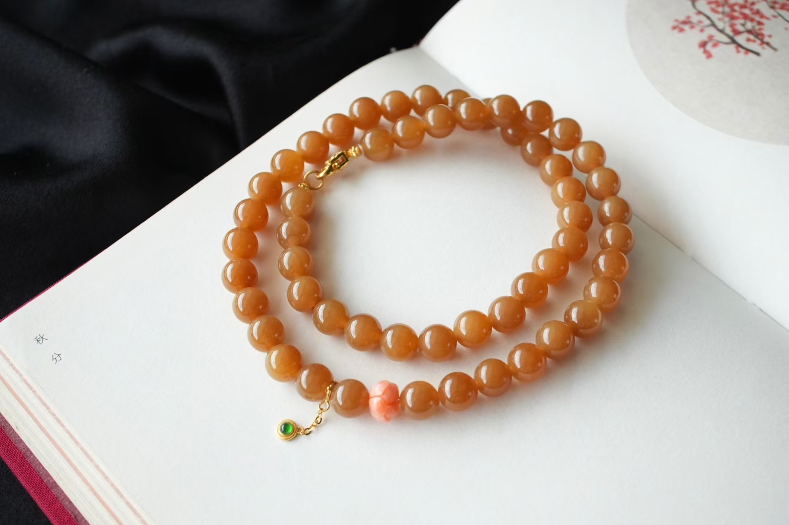 107421 和田玉金山礦高品質蜂蜜糖項鏈 (7.5-8mm直徑)