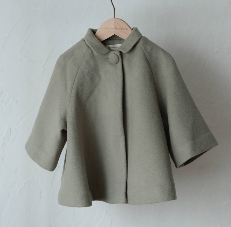 mes kids des fleurs 七分袖傘襬外套 Short-sleeved wool jacket - green