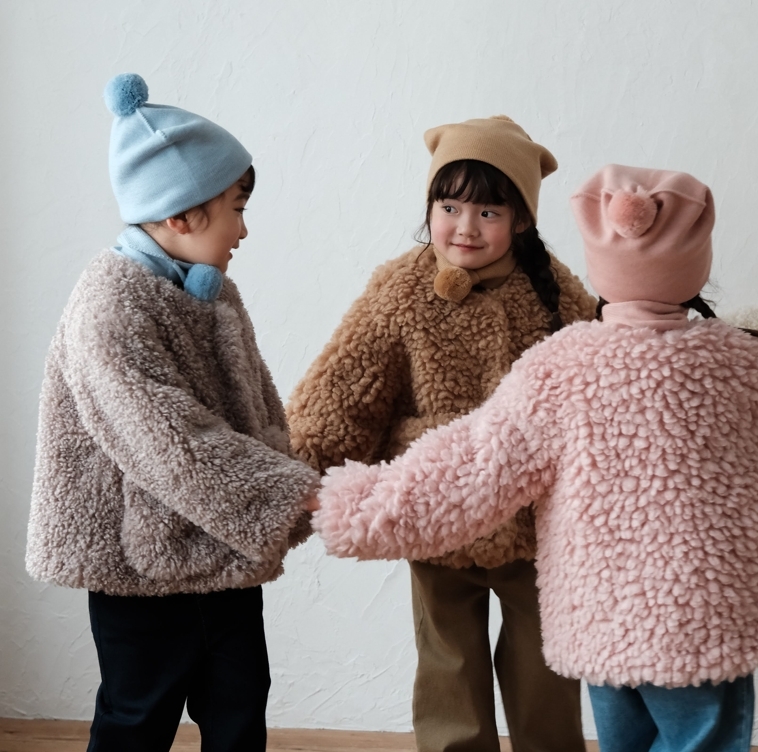 mes kids des fleurs 毛球羊毛圍巾 Knitted scarf-blue