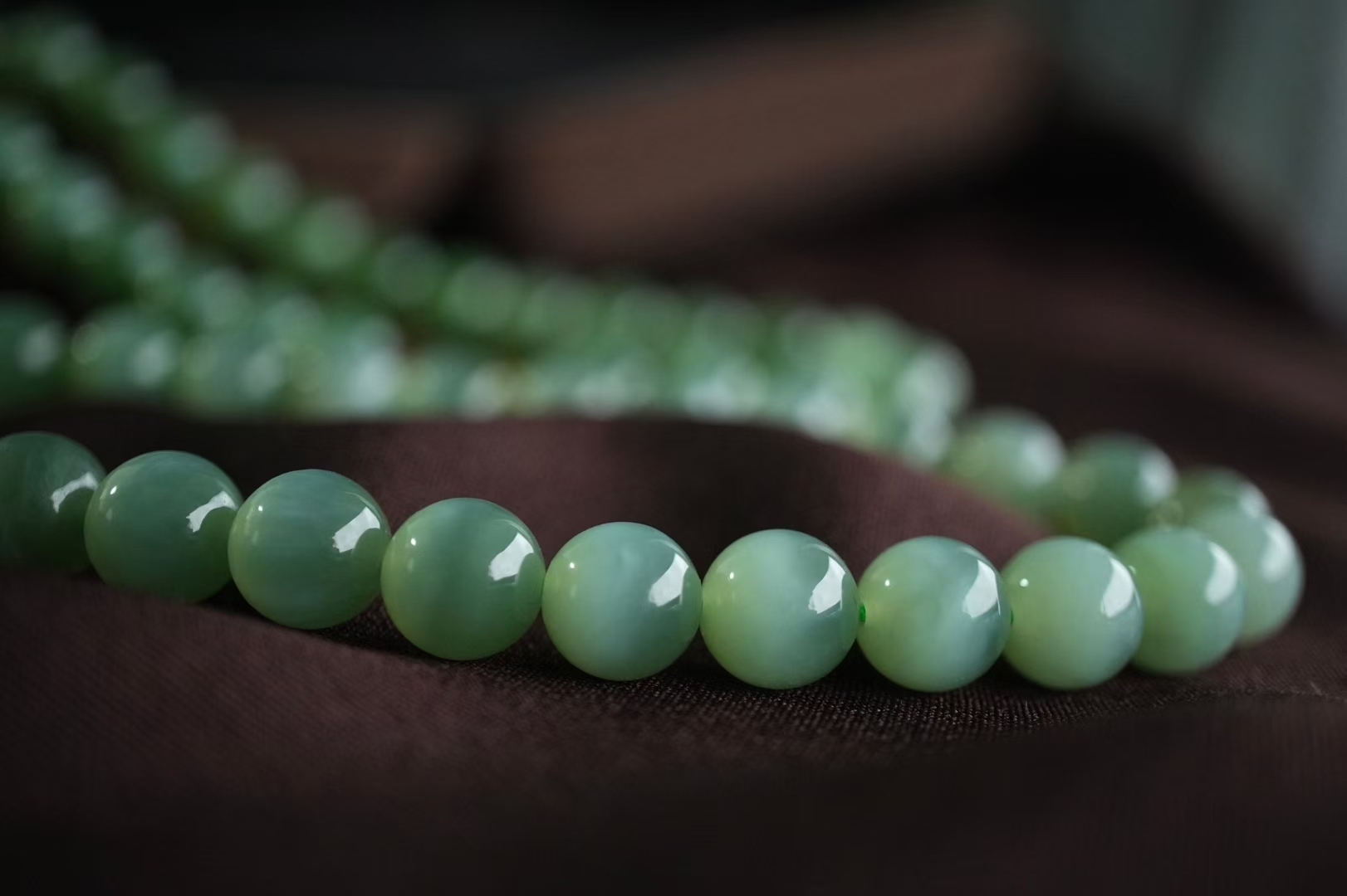 107422 和田玉碧玉貓眼粉青漸變色項鏈/手鏈多用款 (8mm直徑)