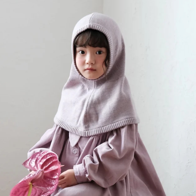 mes kids des fleurs 羊毛保暖披肩帽 balaclava-lavender