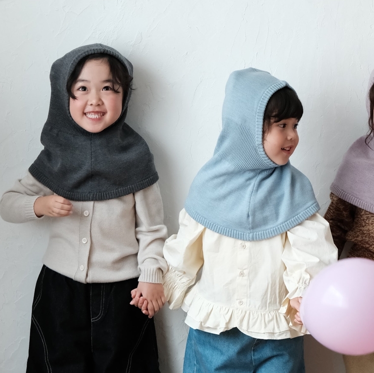 mes kids des fleurs 羊毛保暖披肩帽 balaclava-black