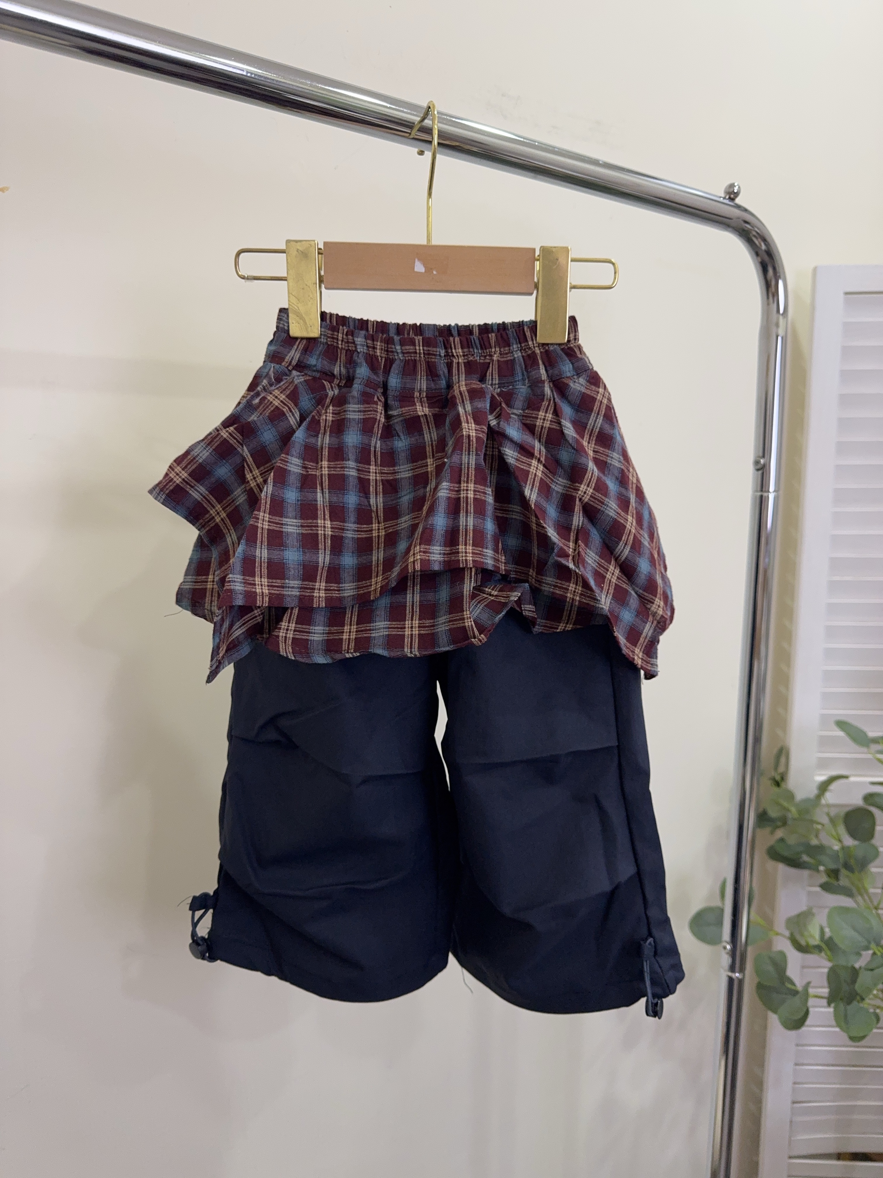 88806假兩件格子襯裙工作褲c79