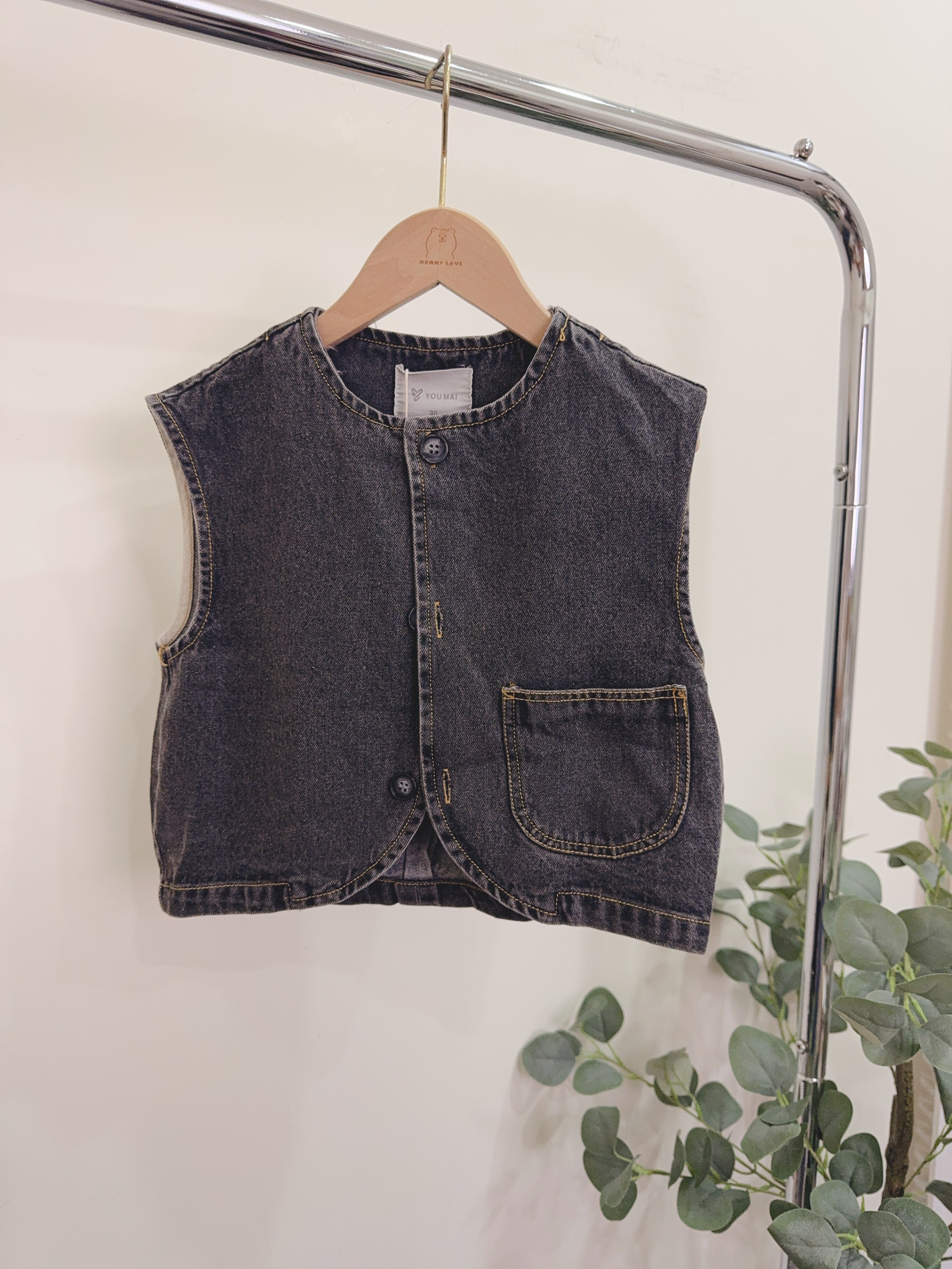 YQ5851車線灰牛仔背心c80