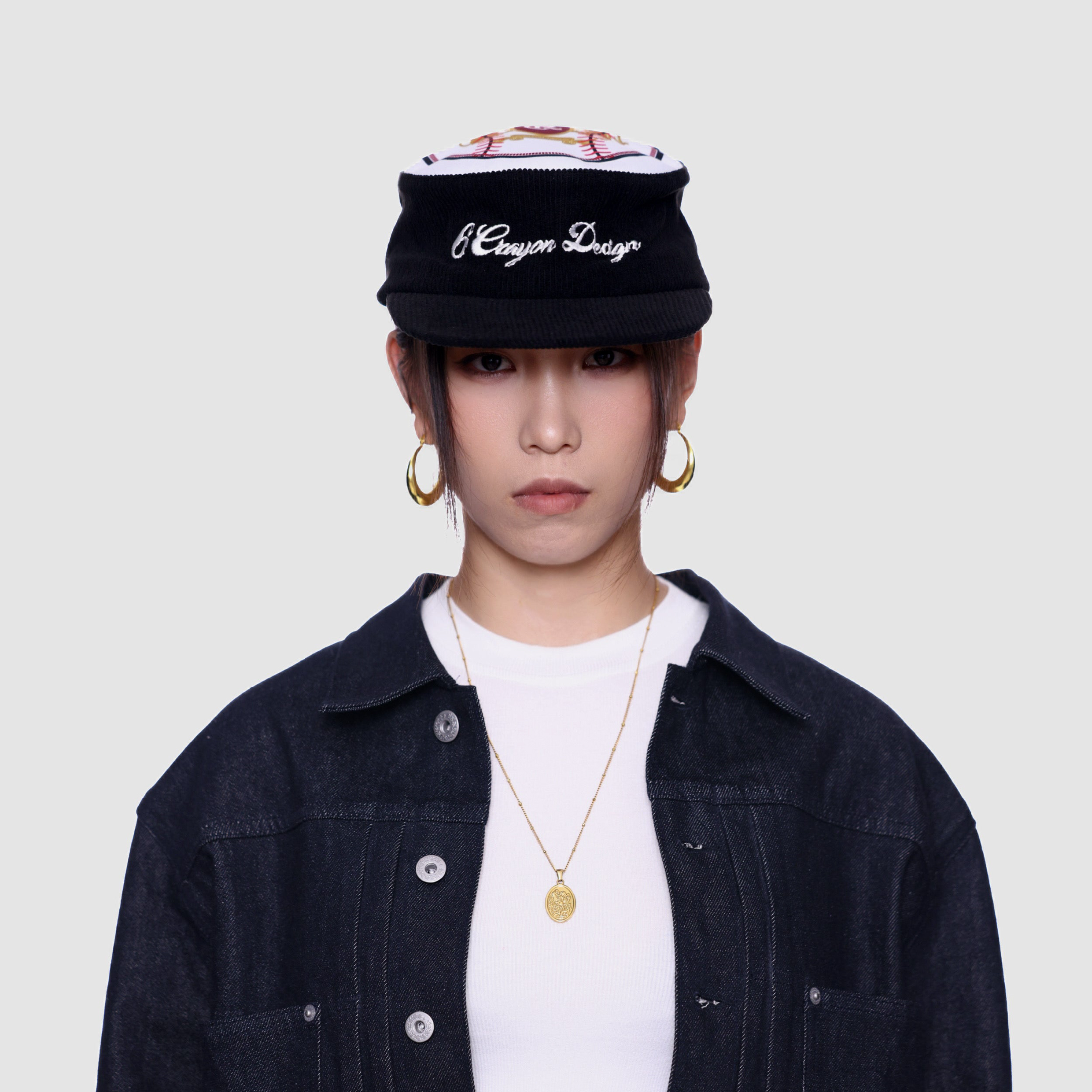 6crayon Corduroy Patchwork Pillbox Cap 燈芯絨 拼布藥盒帽