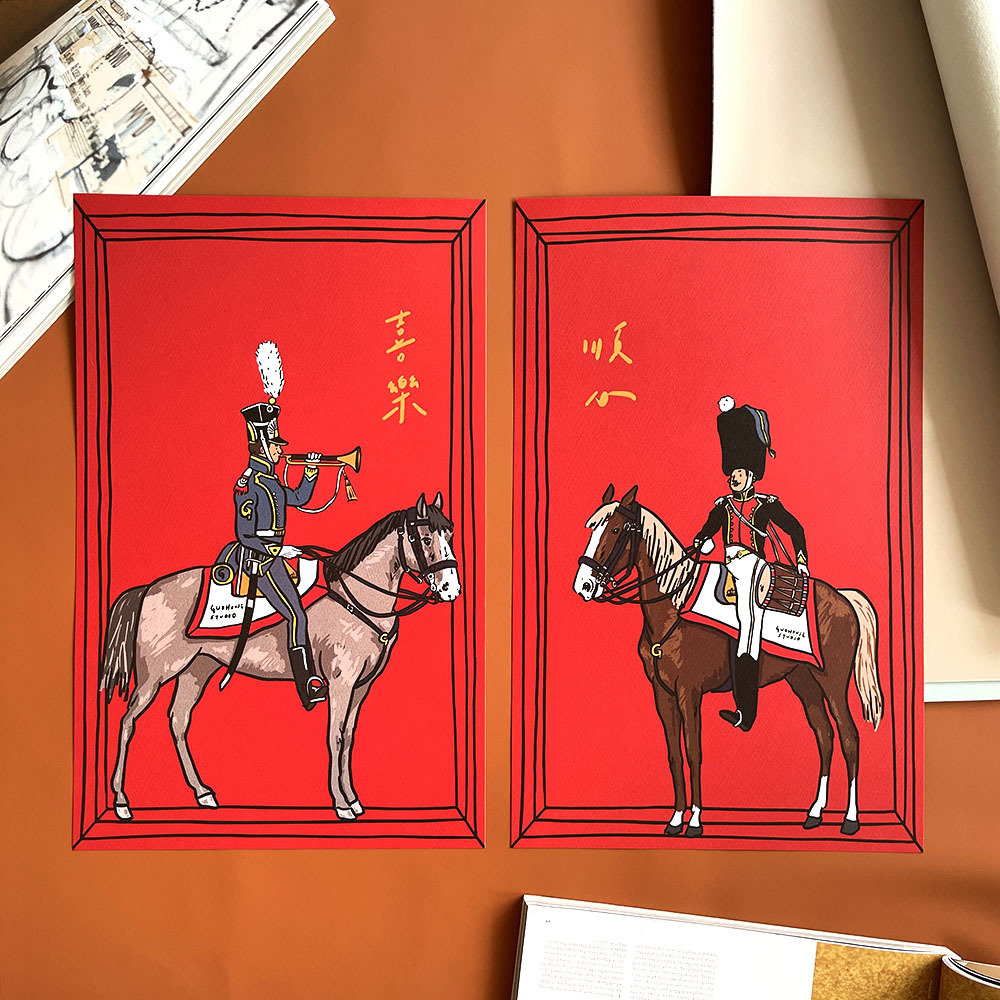 喜樂順心騎兵手工燙金直式大春聯