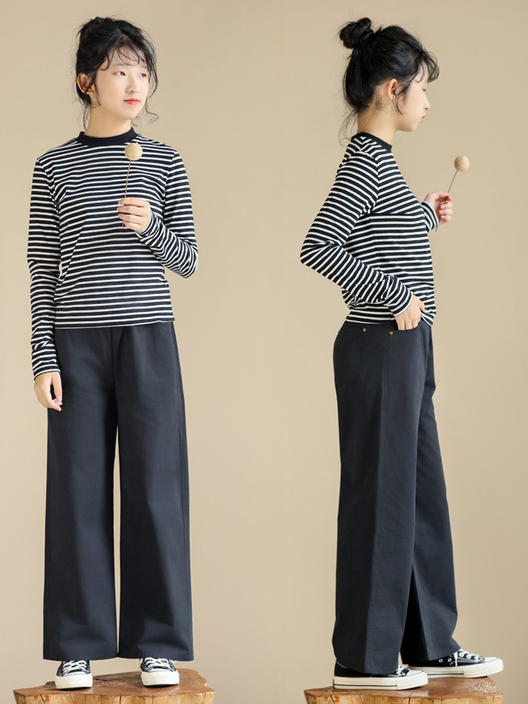 黑色修身休閒直筒褲