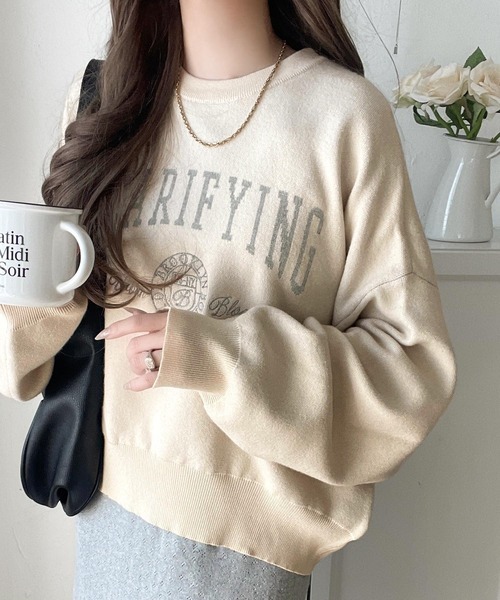 日本🇯🇵連線 Classical Elf 徽章刺繡緹花針織套頭衫 針織 套頭衫 刺繡  寬鬆 長袖 4色(任買兩件711免運)/預購