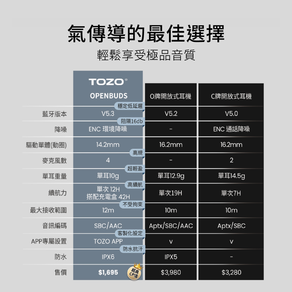TOZO.tozo,OpenBuds,開放式耳機,耳掛式耳機,Amazon,AI,ChatGPT,ORIGX聲學,ENC降噪,氣傳導,耳機,藍牙耳機,藍芽耳機,無線藍牙耳機,運動耳機
