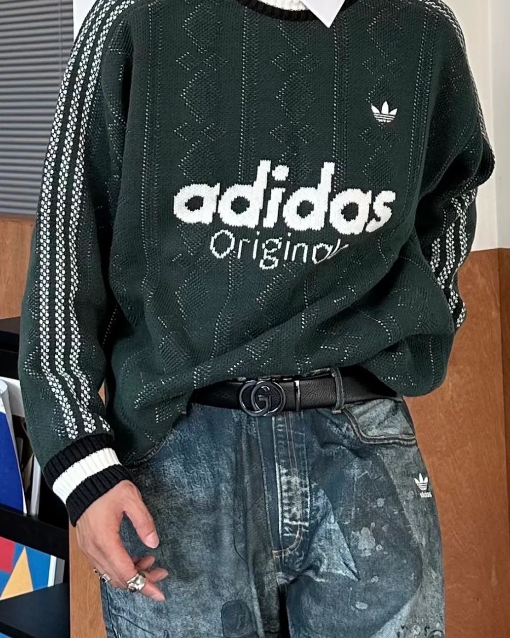 ADIDAS ORIGINALS 三條線 針織毛衣