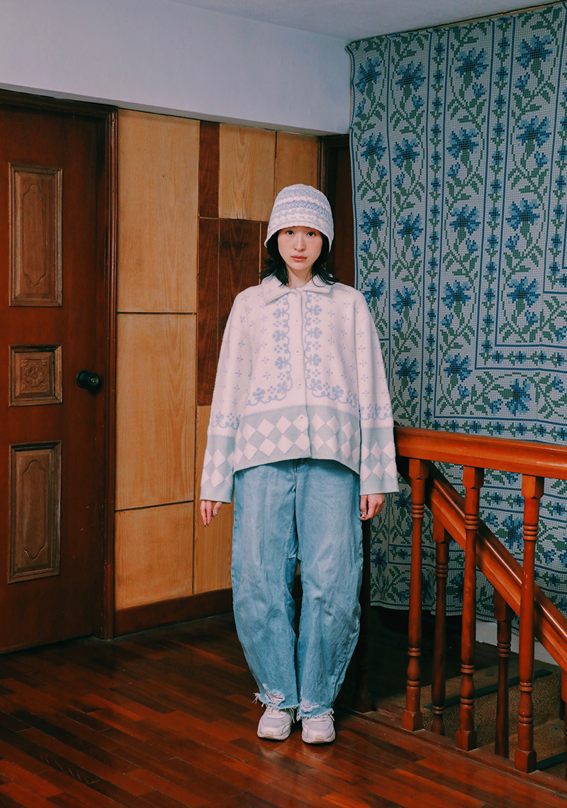 South American Tile-Inspired Fleece Knit Cardigan