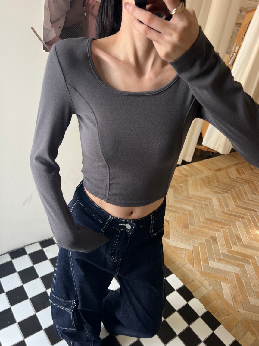 拼接收腰大U領上衣*4色