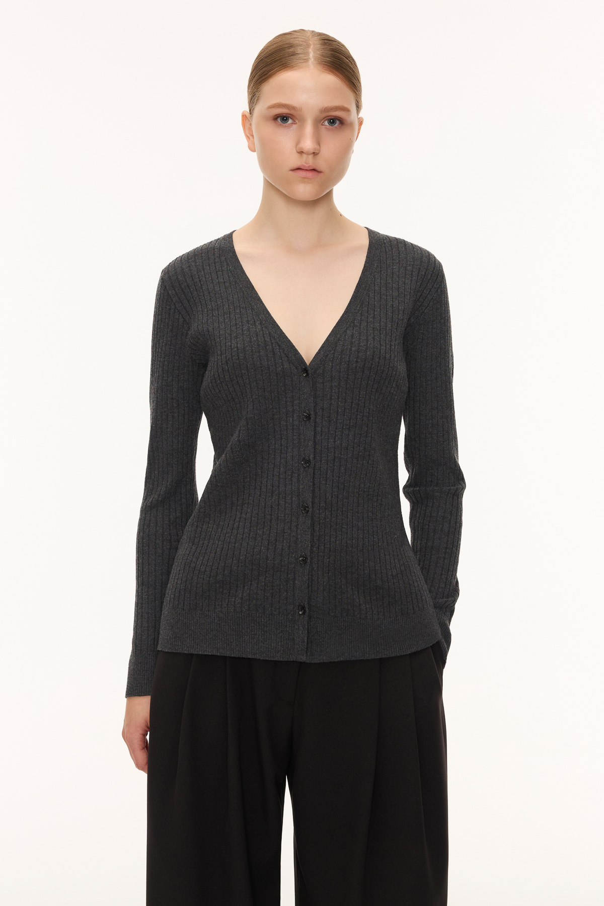 Luum羅紋開襟衫（深灰）