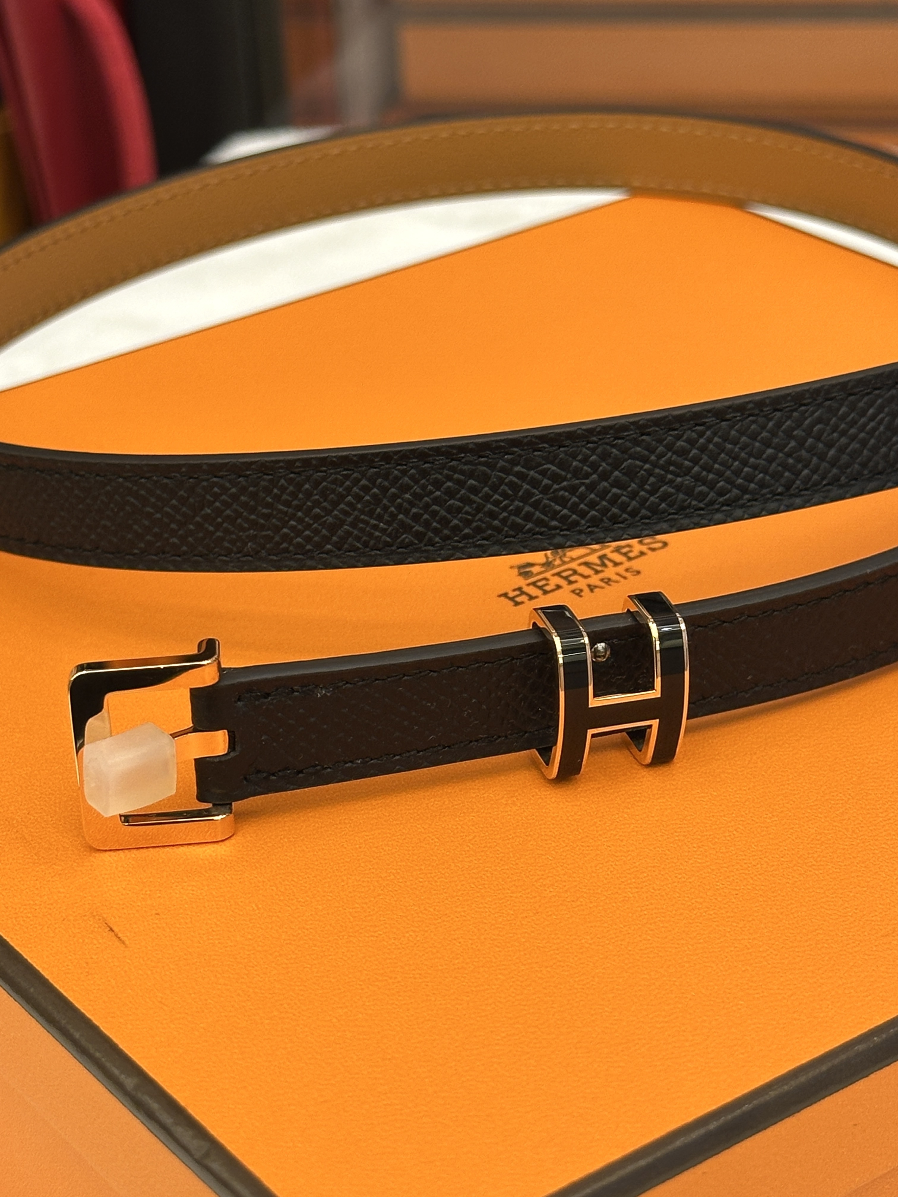 Pop H belt Black Rose Gold hardware 80cm