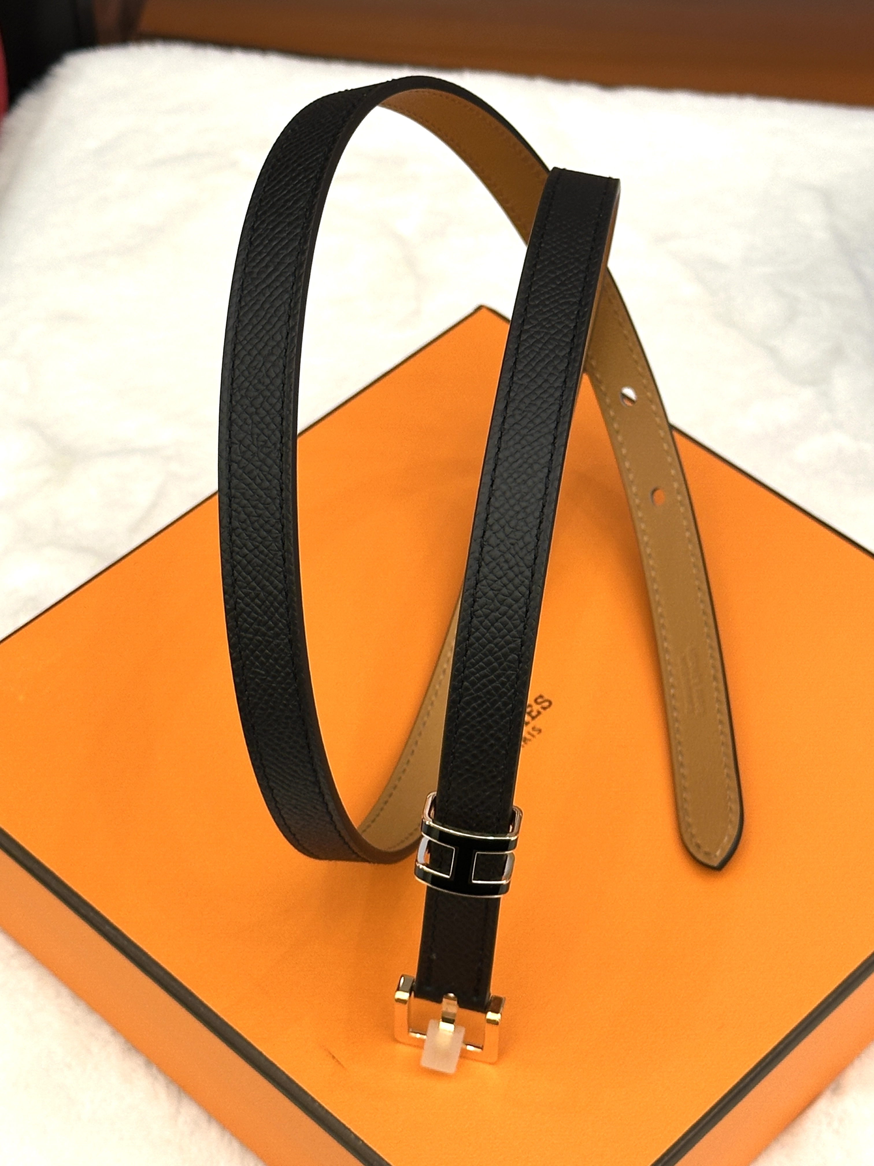 Pop H belt Black Rose Gold hardware 80cm