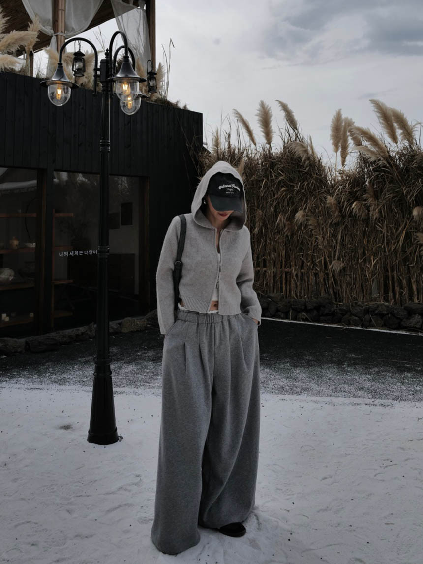 高磅磨毛白邊褲頭個性大寬褲*3色