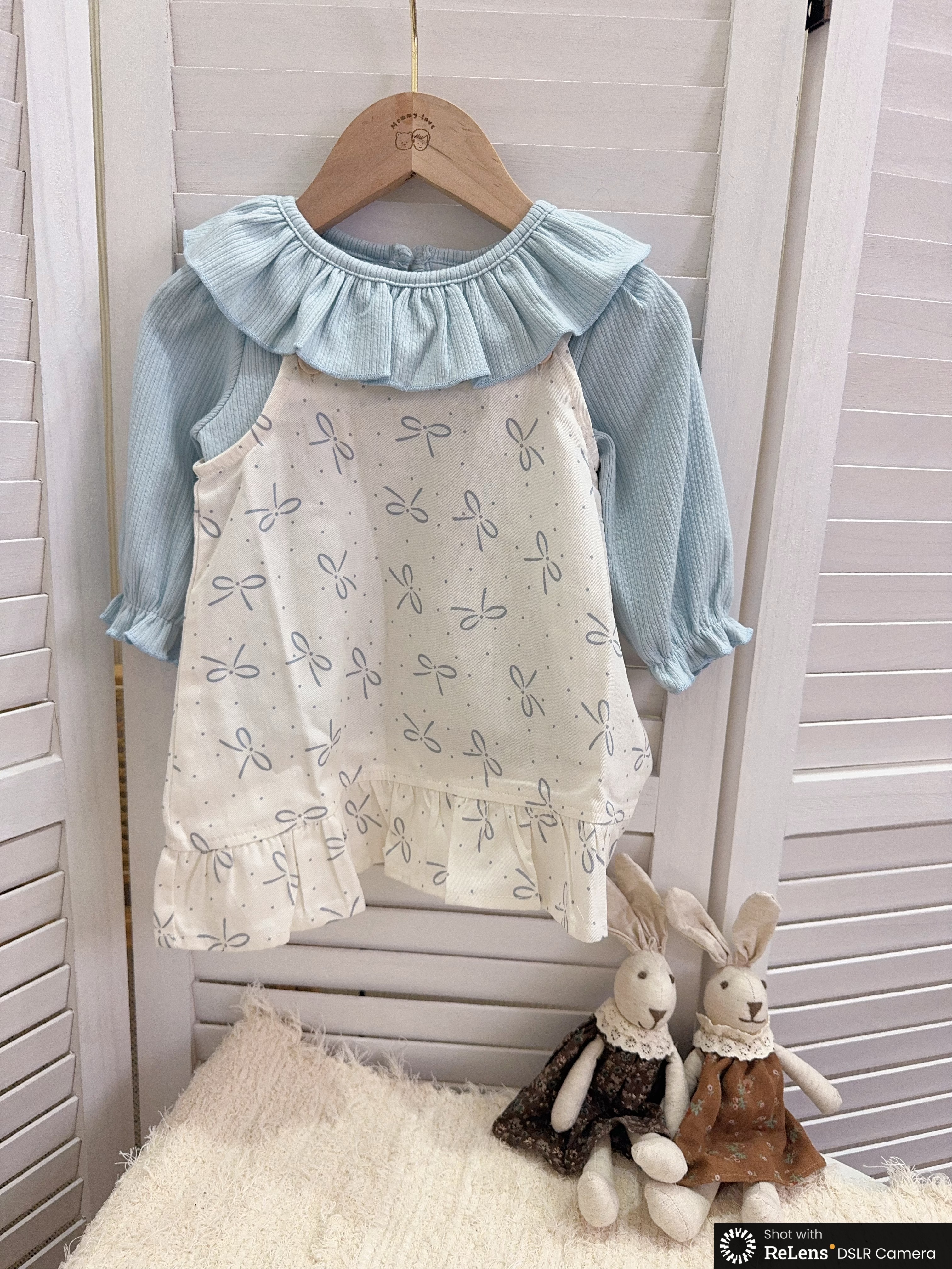 H3689蝴蝶結水藍色吊帶裙套裝c92