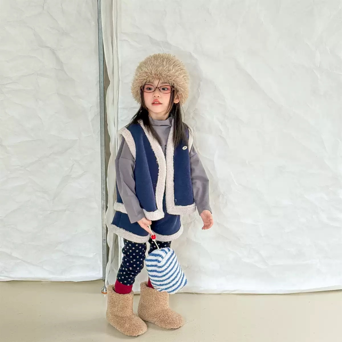 兩色復古加絨背心短褲套裝