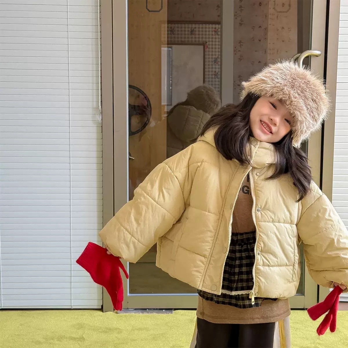 兩色短版夾棉保暖麵包外套